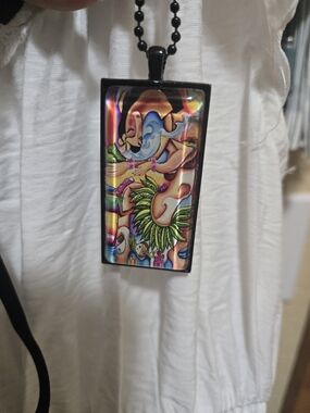 Colorful Hula Dancer Rectangular Pendant Necklace